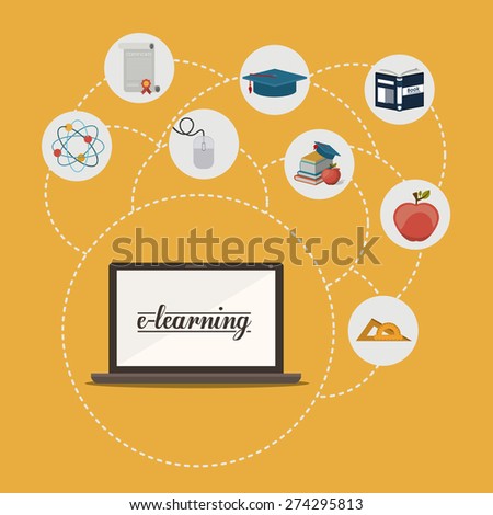 e-learning design over yellow background, vector illustration