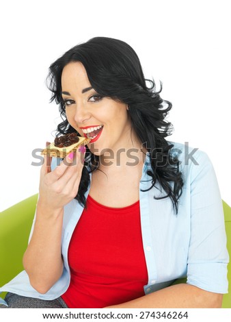 Young Healthy Woman Eating a Cracker with Cheese and Pickle