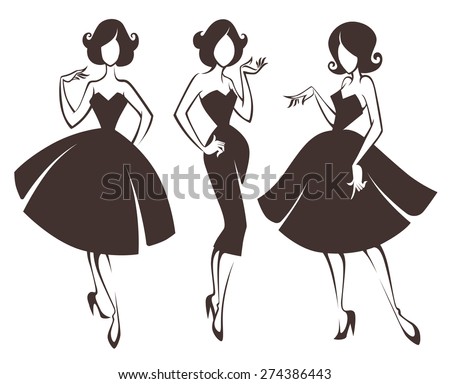 new look girls, vector collection of girls in retro style