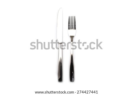 Stainless metal Knife and fork kitchenware isolated on white background