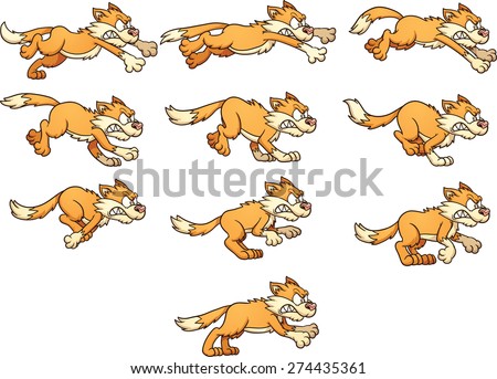 Angry cat run cycle. Ready for animation. Vector clip art illustration with simple gradients. Each frame on a separate layer.