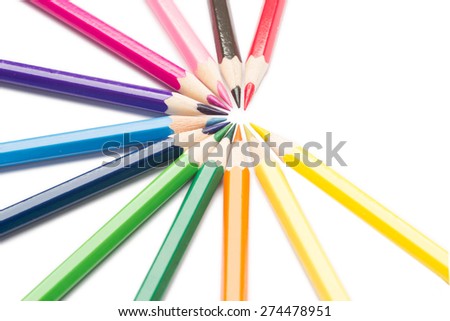 colored pencils on white background.
pencils sharpened.
the whole picture in the field