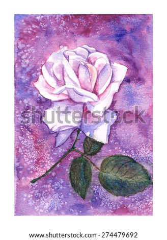 Original watercolor painting of pink rose.