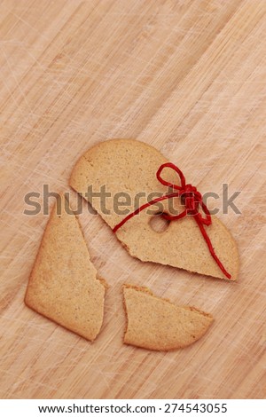Broken heart shape gingerbread cookie