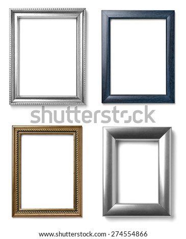 collection of  various vintage wood frame on white background