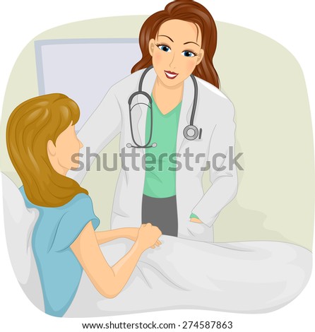 Illustration of a Girl Doctor Visiting her Patient in Bed