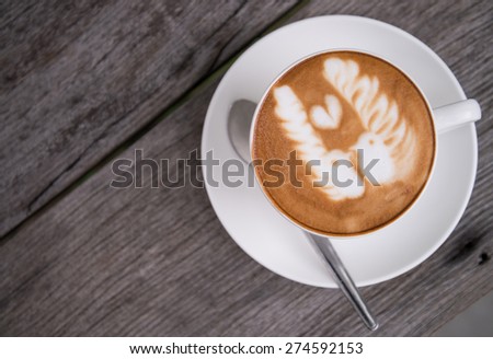 top view Latte Art coffee in coffee shop