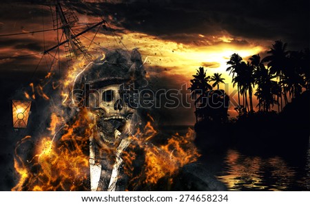 Pirate skeleton in the caribbeans 