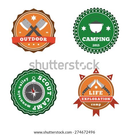 Set of camping and outdoor adventure stickers logo badges labels.