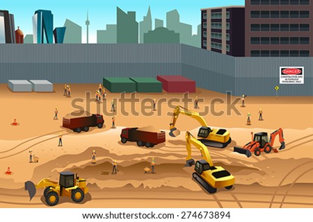 A vector illustration of scene in a construction site