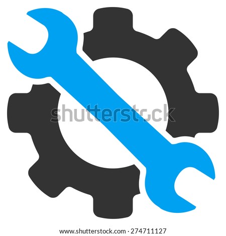 Service tool icon. This isolated flat gear symbol uses modern corporation light blue and gray colors. Royalty-Free Stock Photo #274711127