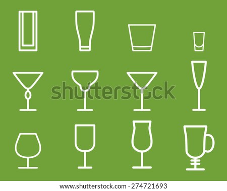 Beverage vector thin line symbol icon. Cocktails. Party outline elements isolated on green background. Vector illustration