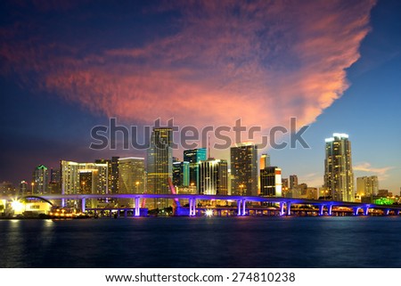 Downtown Miami skyline at dusk, Florida, United States
