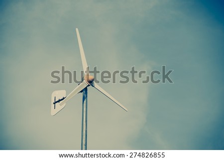 Wind Turbines with Blue Sky and Clouds - Vintage picture style