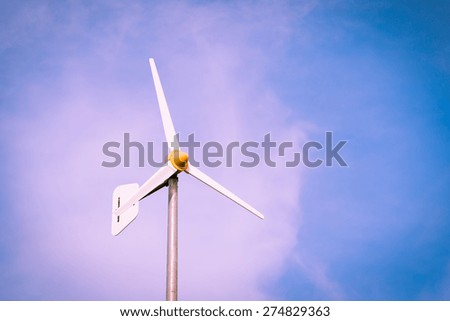 Wind Turbines with Blue Sky and Clouds - Vintage picture style