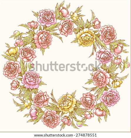 Colored wreath. Peonies