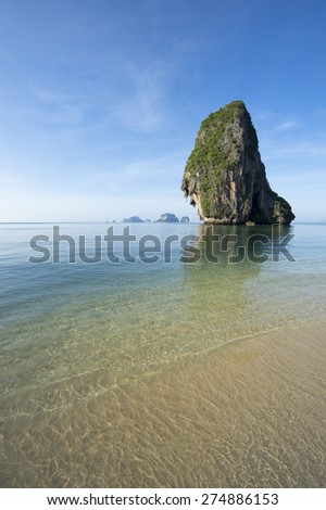 Railay Krabi Thailand Phranang Beach scenic morning view with rippling shallow waters before the tourist hordes arrive