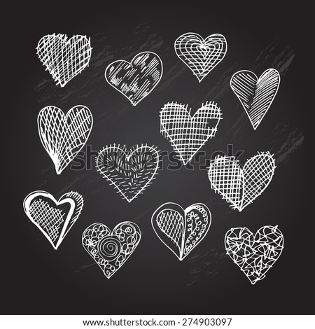 Abstract hand drawn hearts set, design elements