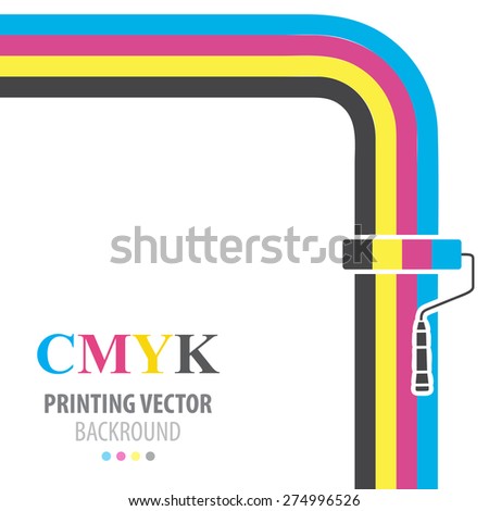 CMYK vector flat  background. Paint roller.