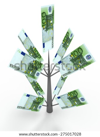 Money tree from euro banknotes. Business concepts