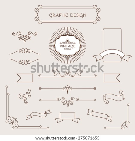 Set of vintage decorations elements. Flourishes calligraphic ornaments and frames. Logo & polygraphy design. Vector illustration