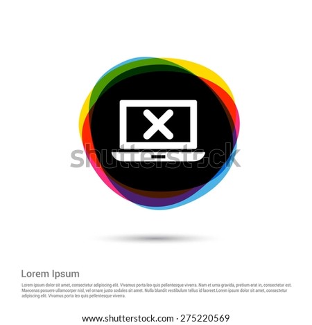 virus attack on laptop concept icon, White pictogram icon creative circle Multicolor background. Vector illustration. Flat icon design style
