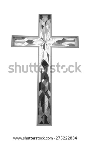 Black and White Cross stained glass, white background