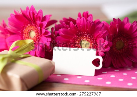 Pink flowers and card 