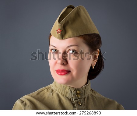 Portrait of woman in Russian military uniform of the Great Patriotic War.