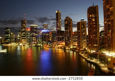 river city lights at dusk