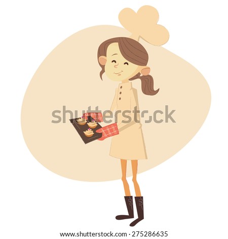 Baker/ chef/ girl in cute vector illustration