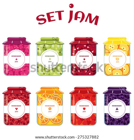 delicious set of jars with berry and fruit jam