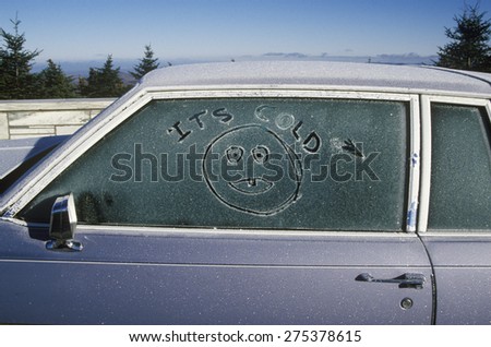 Autumn frost on a car window on Skyline Drive Route 7A, Summit of Mt. Equinox in Vermont