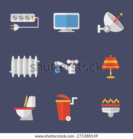Set of icons electricity, heating, water and other utilities. Comfort and convenience, gas and water supply. illustration