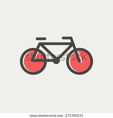 Bicycle icon thin line for web and mobile, modern minimalistic flat design. Vector icon with dark grey outline and offset colour on light grey background.