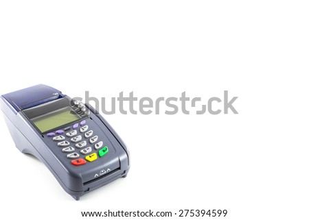 credit card reader machine on white background
