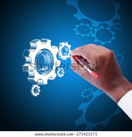 businessman showing gears cogs to success concept  