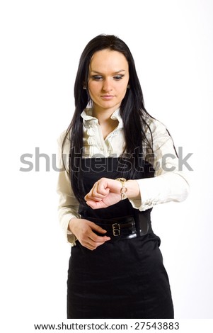 attractive businesswoman checking time