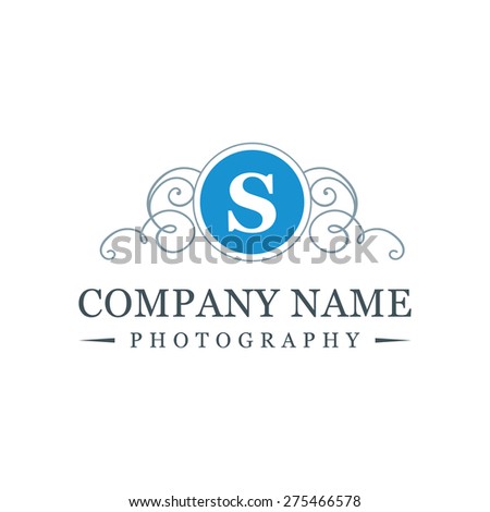 Letter s logo , creative Blue symbol floral emblem , Elegant calligraphic ornament line art monogram logo design for photographer , Fashion & wedding photography logo design . vector illustration