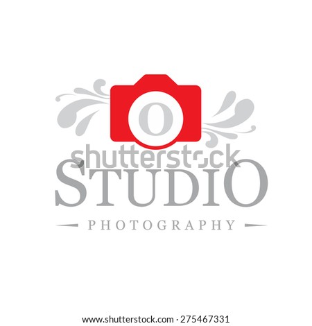 Letter O logo , creative red camera symbol floral , Elegant calligraphic ornament line art monogram logo design for photographer , Fashion & wedding photography logo design . vector illustration