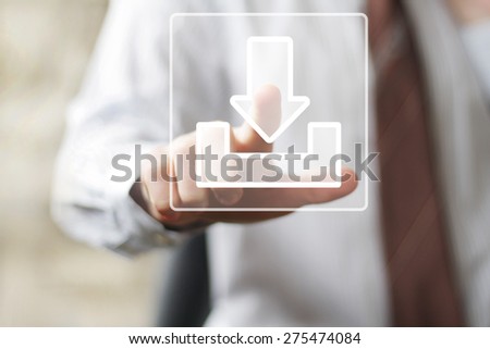 Businessman pushing button web download icon Royalty-Free Stock Photo #275474084