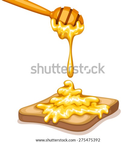 Vector honey dipper with a slice of bread