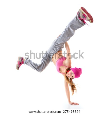 Teen girl hip-hop dancer over white background