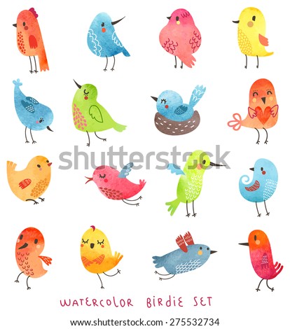 Vector watercolor set  Cute birds