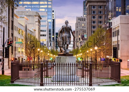 Raleigh, North Carolina, USA downtown as viewed from the Capitol Building grounds. Royalty-Free Stock Photo #275537069