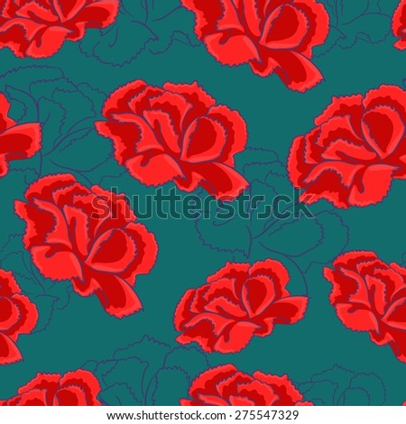 Seamless background with a pattern of red carnations