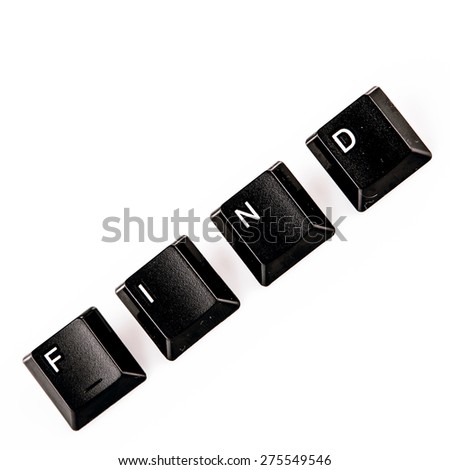 find word written with black computer buttons on white background