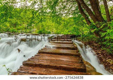 Wooden path in National Park in Plitvice in Croatia