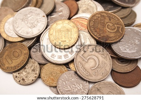 Collection of the medieval coins on the white background