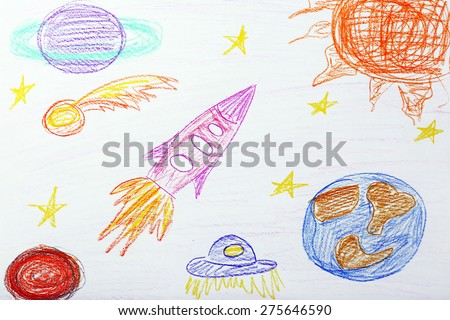 Kids drawing on white sheet of paper, closeup Royalty-Free Stock Photo #275646590